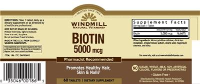 Photo of the Windmill Biotin 5000 mcg label