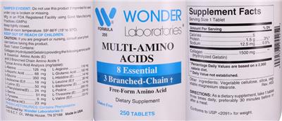 Photo of the Wonder Laboratories Multi-Amino Acids label