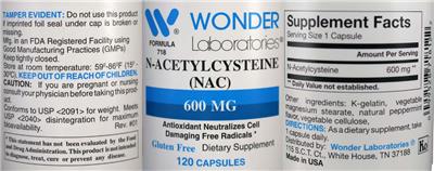Photo of the Wonder Laboratories N-Acetylcysteine (NAC) 600 mg label