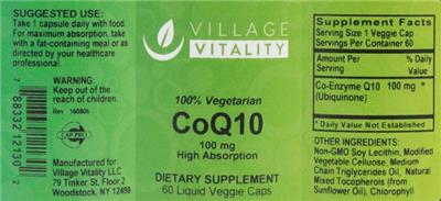 Photo of the Village Vitality CoQ10 100 mg label