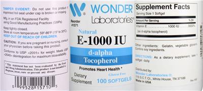 Photo of the Wonder Laboratories E-1000 IU label
