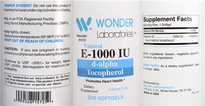 Photo of the Wonder Laboratories E-1000 IU label