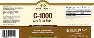 Photo of the Windmill Natural Vitamins C-1000 with Rose Hips label