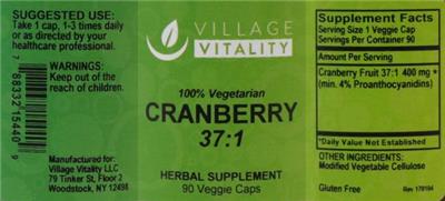 Photo of the Village Vitality Cranberry label
