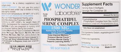 Photo of the Wonder Laboratories Phosphatidyl Serine Complex 1500 mg label