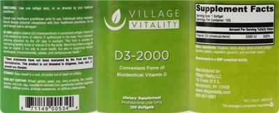 Photo of the Village Vitality D3-2000 label