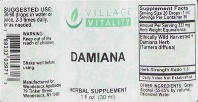 Photo of the Village Vitality Damiana label