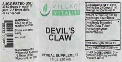 Photo of the Village Vitality Devil's Claw label