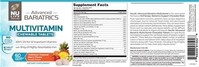Photo of the Nu Life Multivitamin Chewable Tablets Delicious Tropical Berry Flavor label