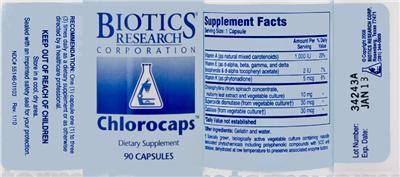 Photo of the Biotics Research Corporation Chlorocaps label