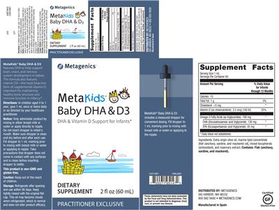 Photo of the Metagenics MetaKids Baby DHA & D3 label