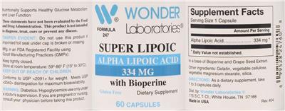 Photo of the Wonder Laboratories Super Lipoic with Bioperine 334 mg label