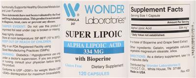 Photo of the Wonder Laboratories Super Lipoic with Bioperine 334 mg label