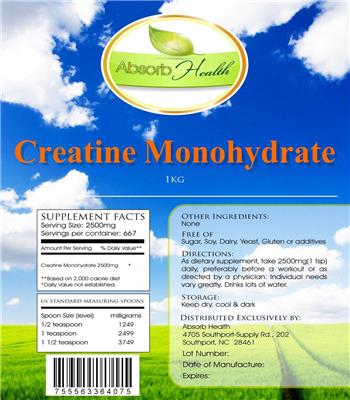 Photo of the Absorb Health Creatine Monohydrate label