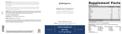 Photo of the Metagenics BioPure Protein label