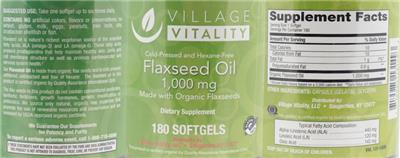 Photo of the Village Vitality Flaxseed Oil 1,000 mg label