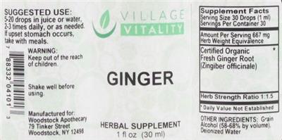 Photo of the Village Vitality Ginger label