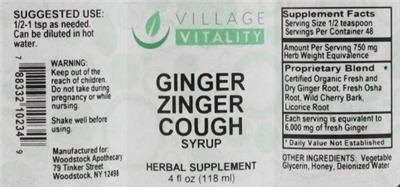 Photo of the Village Vitality Ginger Zinger Cough Syrup label