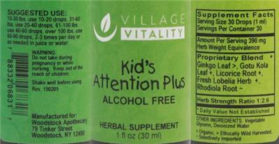 Photo of the Village Vitality Kid's Attention Plus label
