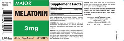 Photo of the Major Melatonin 3 mg label