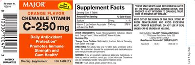 Photo of the Major Chewable Vitamin C-250 mg Orange Flavor label