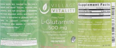 Photo of the Village Vitality L-Glutamine 500 mg label