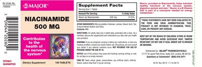Photo of the Major Niacinamide 500 mg label