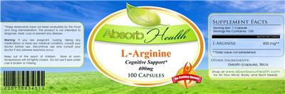 Photo of the Absorb Health L-Arginine 400 mg label