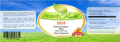 Photo of the Absorb Health DIM 100 mg label
