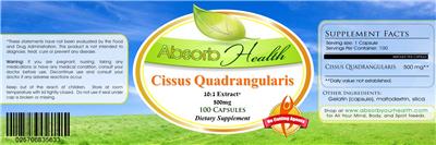Photo of the Absorb Health Cissus Quadrangularis 500 mg label