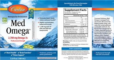 Photo of the Carlson Med Omega Lemon-Lime Flavor label