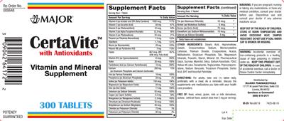Photo of the Major CertaVite with Antioxidants label