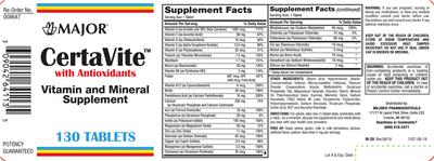 Photo of the Major CertaVite with Antioxidants label