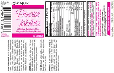 Photo of the Major Prenatal Tablets label