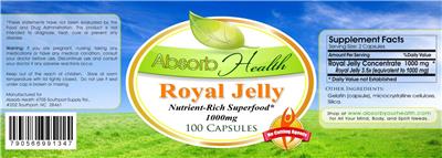 Photo of the Absorb Health Royal Jelly 1000 mg label