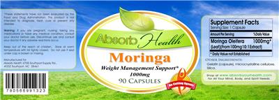 Photo of the Absorb Health Moringa 1000 mg label