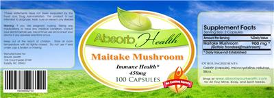 Photo of the Absorb Health Maitake Mushroom 450 mg label