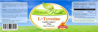 Photo of the Absorb Health L-Tyrosine 500 mg label