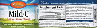 Photo of the Carlson Mild-C 1,600 mg label