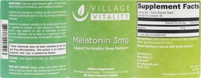 Photo of the Village Vitality Melatonin 3 mg label
