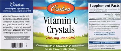 Photo of the Carlson Vitamin C Crystals 2,000 mg label