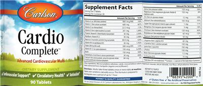 Photo of the Carlson Cardio Complete label