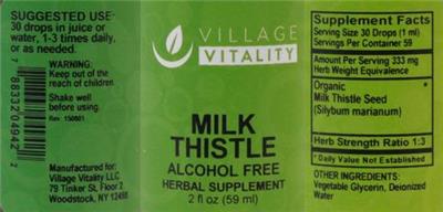 Photo of the Village Vitality Milk Thistle Alcohol Free label