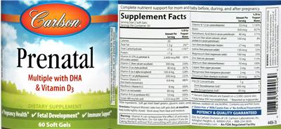 Photo of the Carlson Prenatal Multiple with DHA & Vitamin D3 label