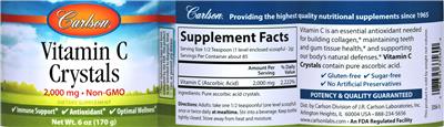 Photo of the Carlson Vitamin C Crystals 2,000 mg label