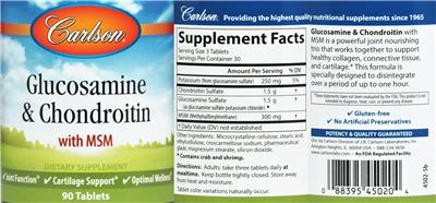 Photo of the Carlson Glucosamine & Chondroitin label