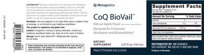 Photo of the Metagenics CoQ BioVail Natural Apple Flavor label