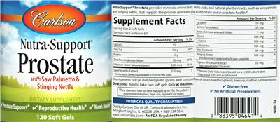 Photo of the Carlson Nutra-Support Prostate label
