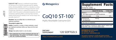 Photo of the Metagenics CoQ10 ST-100 label