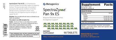 Photo of the Metagenics SpectraZyme Pan 9x ES label